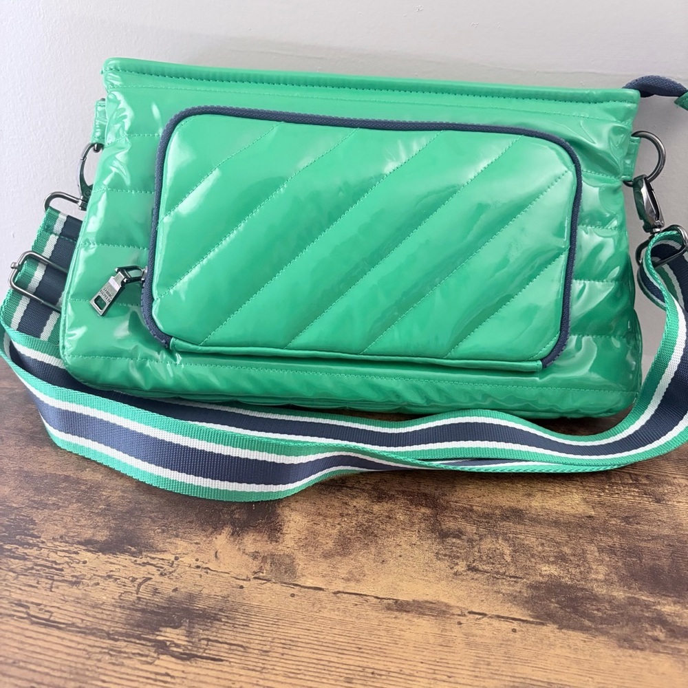 Think Royln Street XL Crossbody Bag & Pouch Set in Shiny Green Quilted - NWOT - Picture 5 of 6
